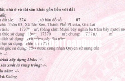 CẦN BÁN GẤP LÔ ĐẤT CỰC PHẨM RỘNG 17.370M² – MẶT TIỀN ĐƯỜNG NHỰA 8M – TP. PLEIKU, GIA LAI 